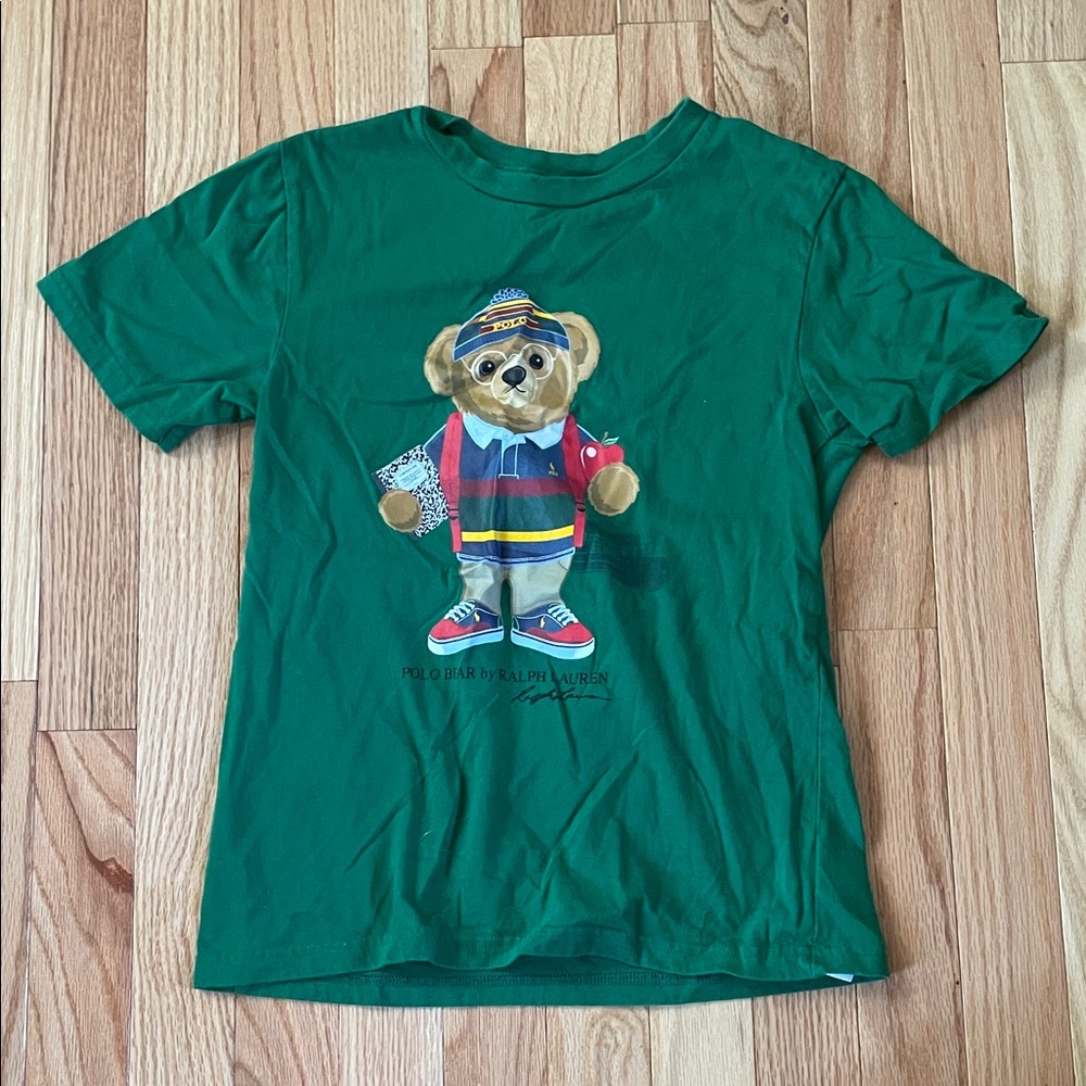 Polo Ralph Lauren T Shirt Boys Small Green Polo Bear Casual Short Sleeve